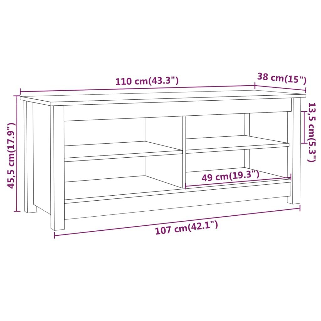 Suoliukas batams, Pušies medienos masyvas, 110x38x45,5cm, juoda kaina ir informacija | Batų spintelės, lentynos ir suolai | pigu.lt