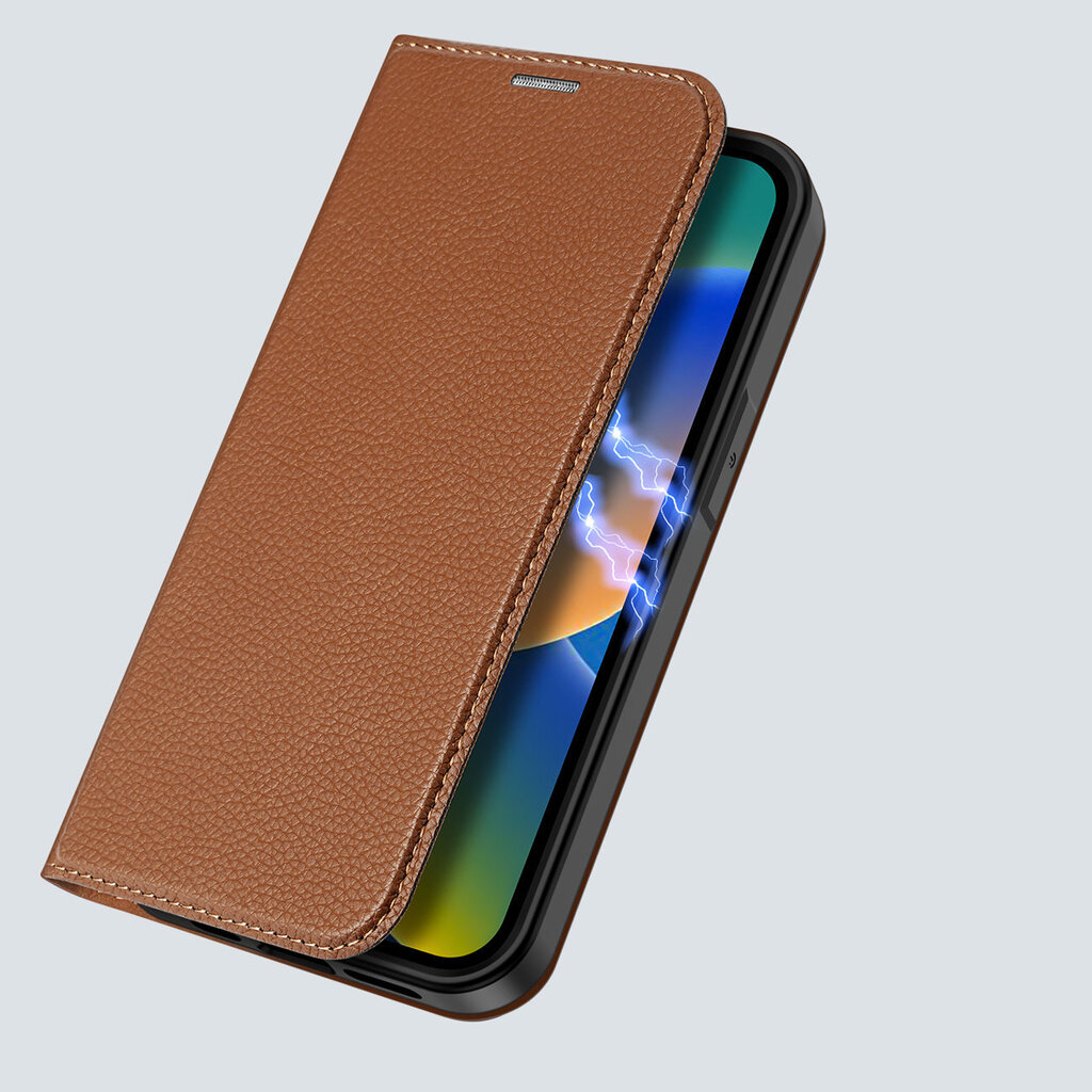 Dux Ducis Skin X2 iPhone 14 Pro with magnetic flap brown kaina ir informacija | Telefono dėklai | pigu.lt