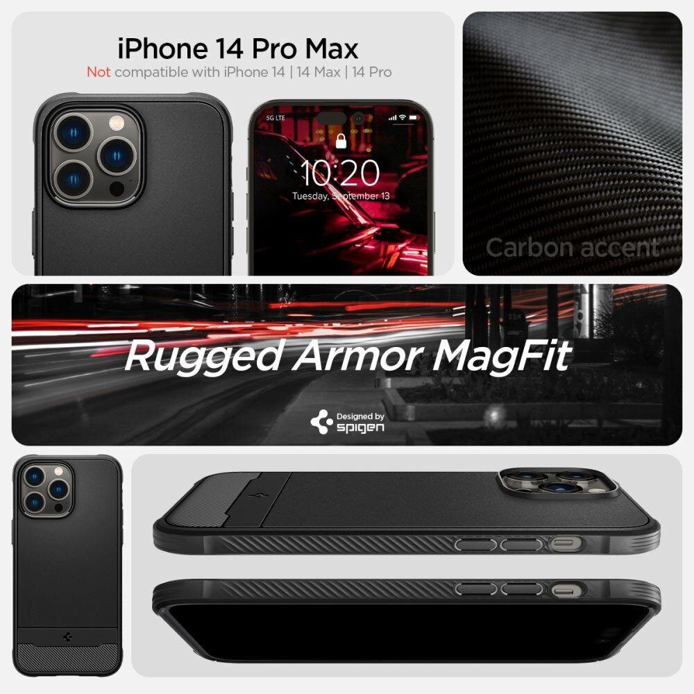 Spigen Rugged Armor iPhone 14 Pro Max Black kaina ir informacija | Telefono dėklai | pigu.lt