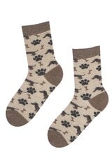 Носки бежевого цвета из шерсти ангоры с изображением милых собачек-такс и косточек DACHSHUND цена и информация | Женские носки | pigu.lt