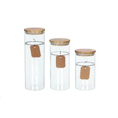 Набор из 3 банок DKD Home Decor Бамбук Боросиликатное стекло (1100 ml) цена и информация | Посуда для хранения еды | pigu.lt