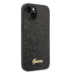 Guess PC/TPU Glitter Flakes Metal Logo Case skirtas iPhone 14, juodas kaina ir informacija | Telefono dėklai | pigu.lt