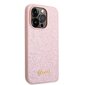 Guess PC/TPU Glitter Flakes Metal Logo Case skirtas iPhone 14 Pro, rožinis kaina ir informacija | Telefono dėklai | pigu.lt