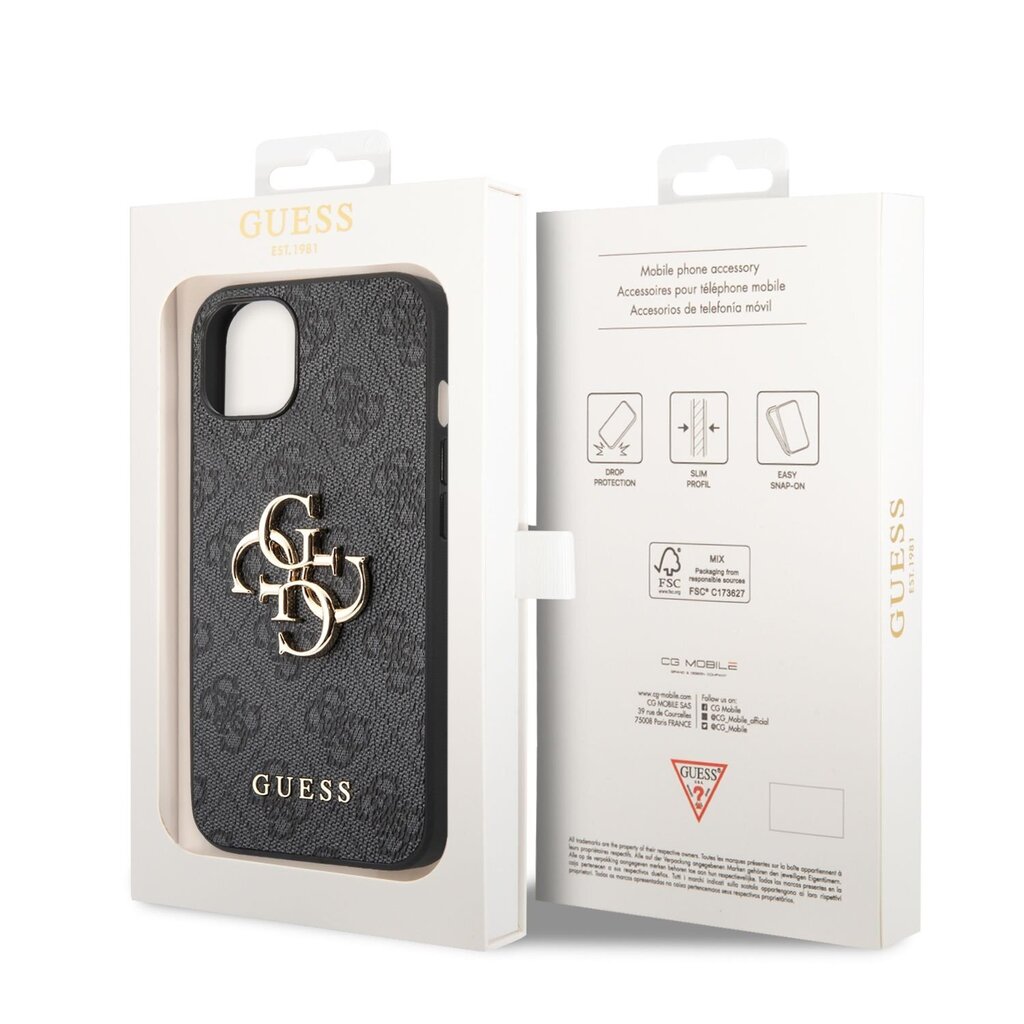 Guess PU 4G Metal Logo Case skirtas iPhone 14 Plus, pilkas цена и информация | Telefono dėklai | pigu.lt