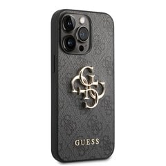 Guess PU 4G Metal Logo Case skirtas iPhone 14 Pro, pilkas kaina ir informacija | Telefono dėklai | pigu.lt