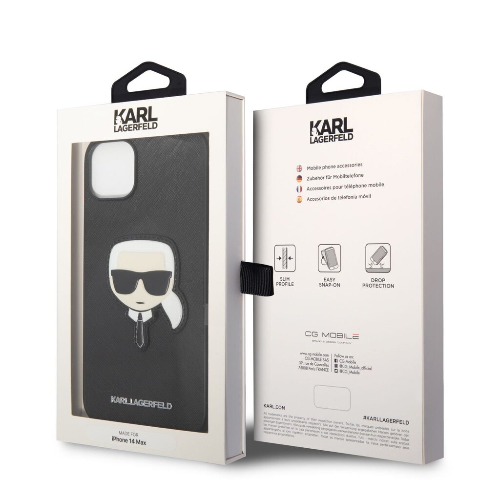 Karl Lagerfeld PU Saffiano Karl Head Case skirtas iPhone 14 Plus, juodas kaina ir informacija | Telefono dėklai | pigu.lt