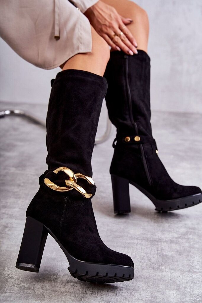 Zomšiniai batai su nuimama grandine moterims Black Jackson BSB21636, juodi kaina ir informacija | Aulinukai, ilgaauliai batai moterims | pigu.lt