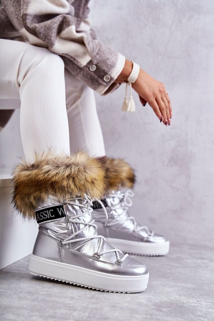 Sniego batai moterims Santero BSB21793, sidabriniai kaina ir informacija | Aulinukai, ilgaauliai batai moterims | pigu.lt