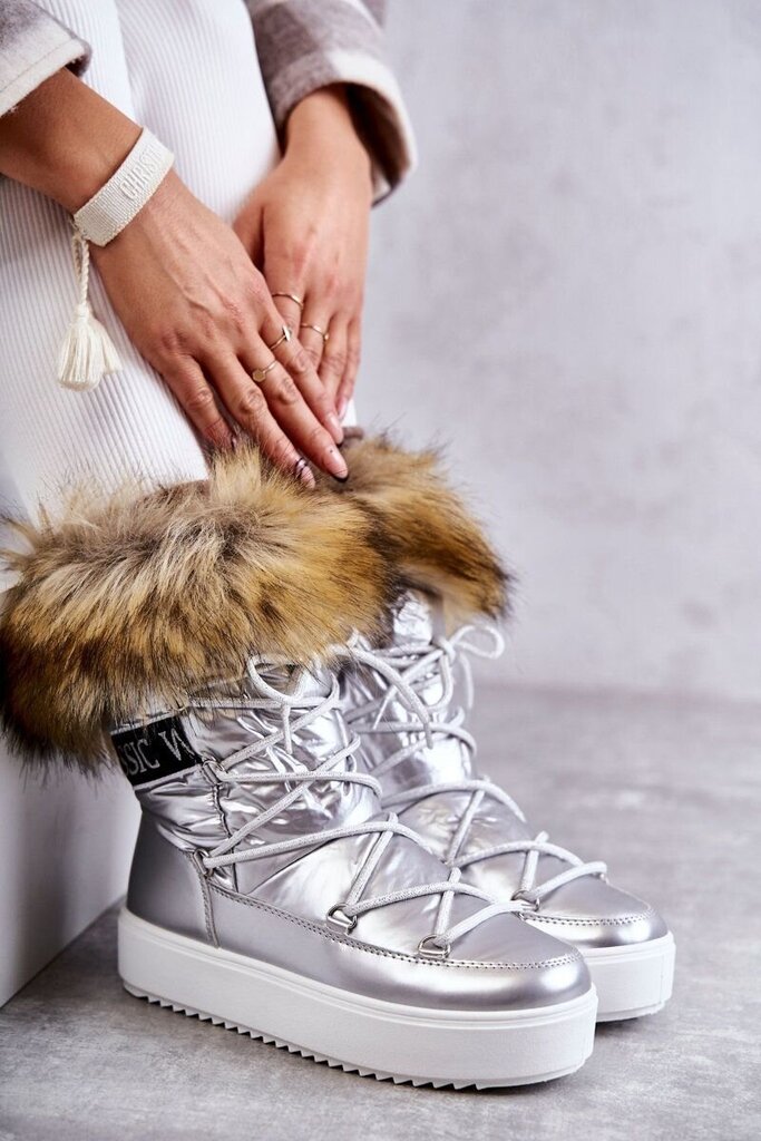 Sniego batai moterims Santero BSB21793, sidabriniai kaina ir informacija | Aulinukai, ilgaauliai batai moterims | pigu.lt