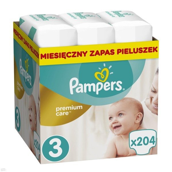 Pampers Premium Care Stock, 3 dydis 3, 204 vnt цена и информация | Sauskelnės | pigu.lt