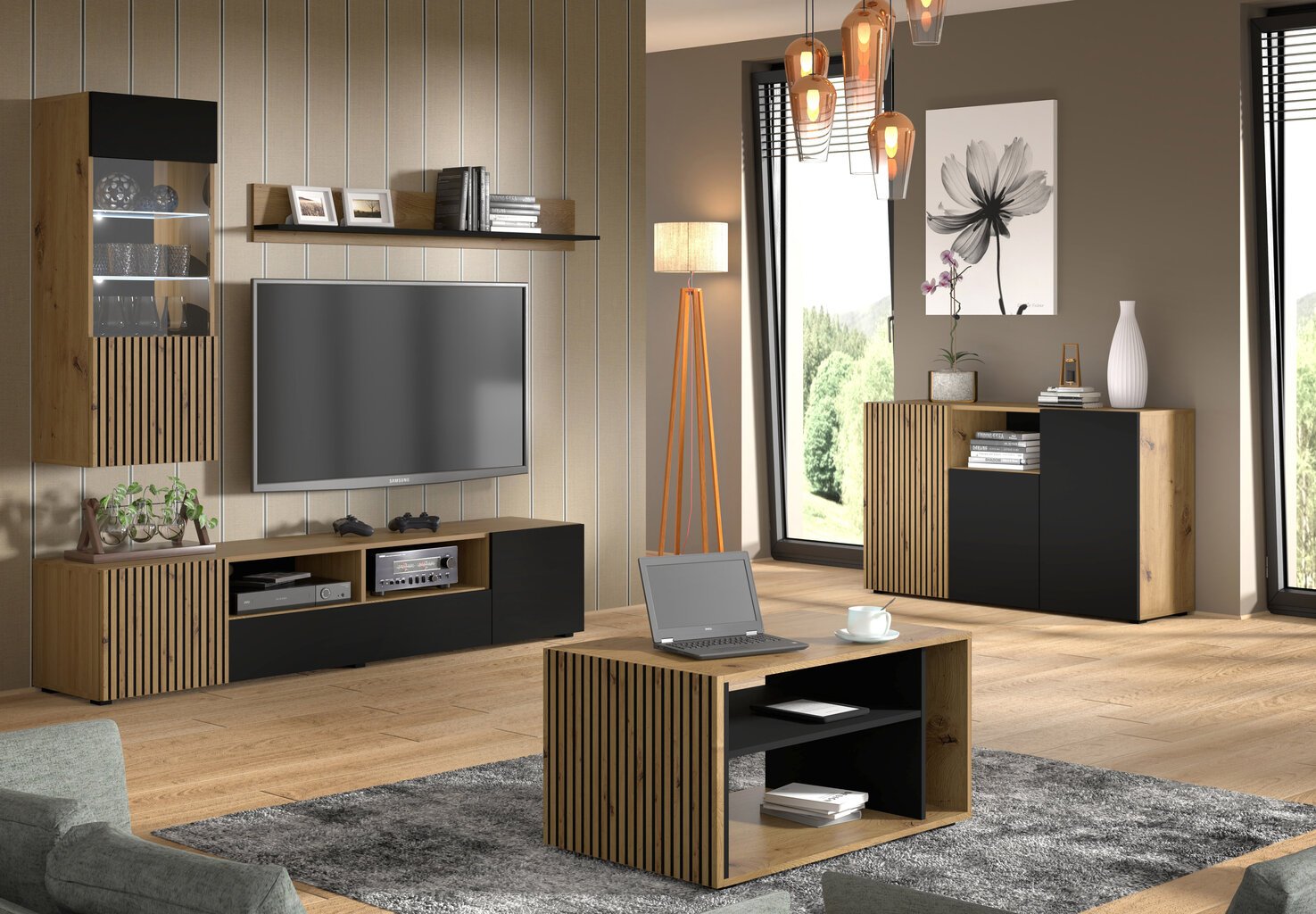 Tv spintelė Akl Furniture Auris, juoda/ruda kaina ir informacija | TV staliukai | pigu.lt