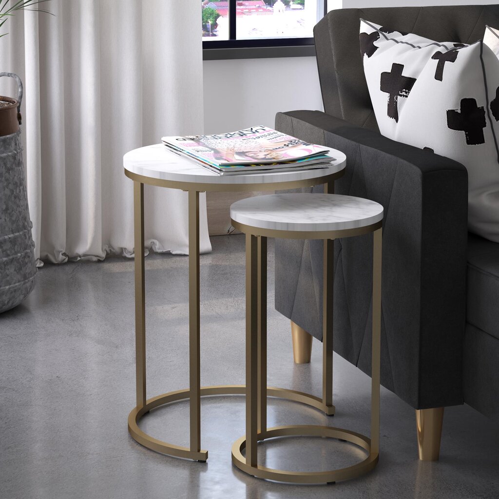 CosmoLiving Amelia Nesting Tables, White Marble цена и информация | Kavos staliukai | pigu.lt