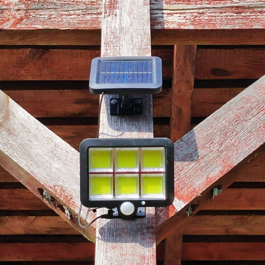 Lauko šviestuvas, su saulės baterija ir judesio davikliu kaina ir informacija | Lauko šviestuvai | pigu.lt