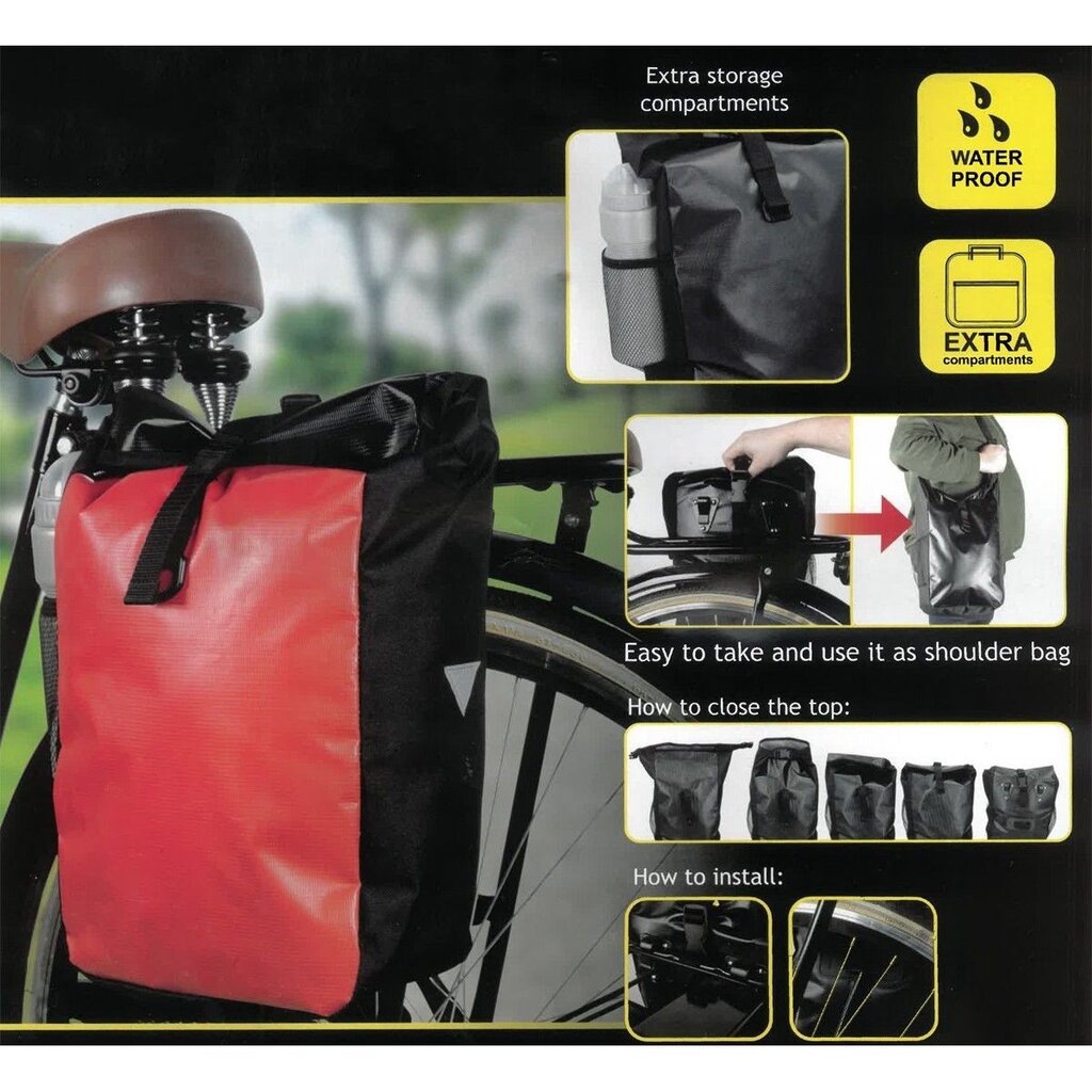 Dviračio bagažinės krepšys Dunlop, raudonas kaina ir informacija | Krepšiai, telefonų laikikliai | pigu.lt