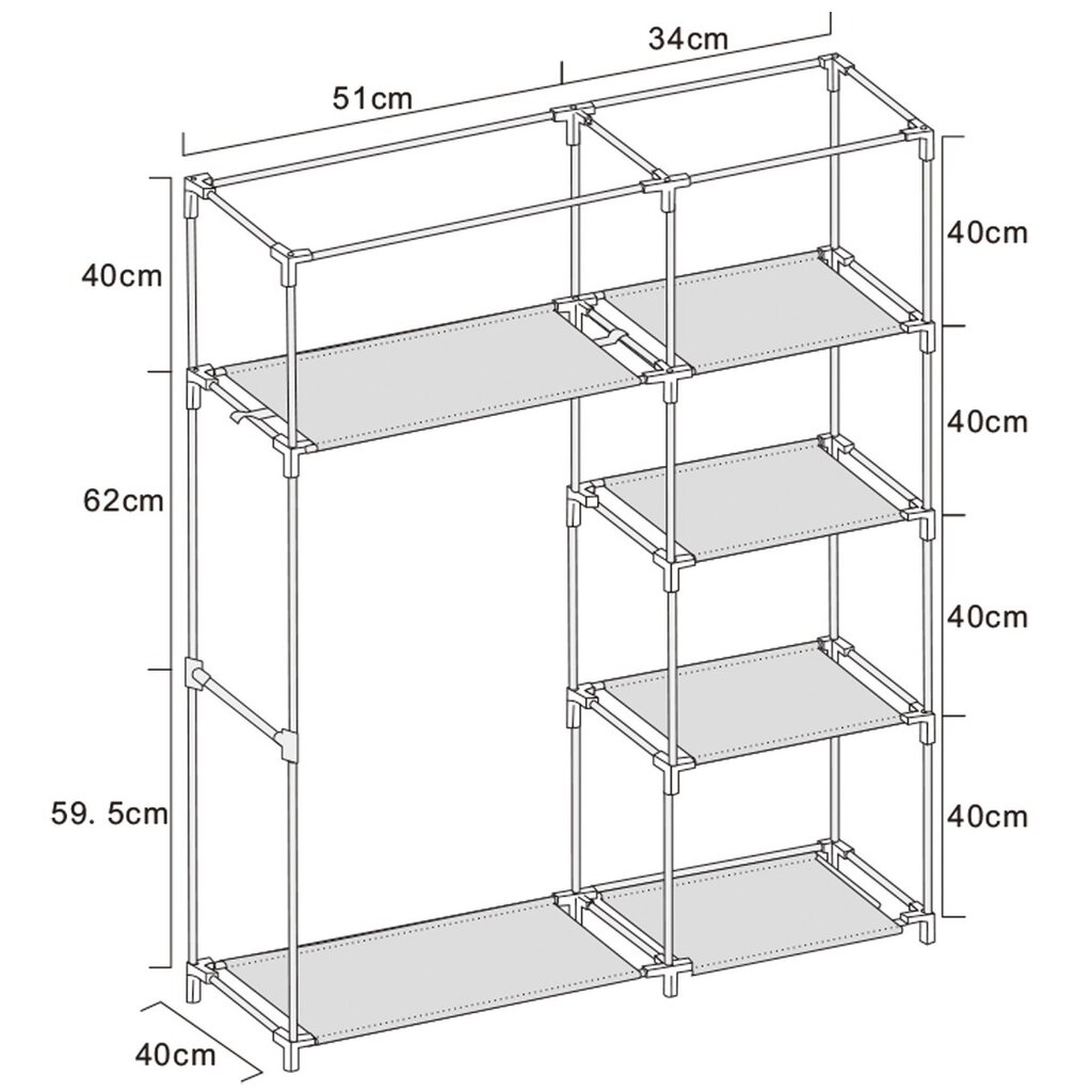 Tekstilinė spinta, 90x45x170, tamsiai pilka kaina ir informacija | Spintos | pigu.lt