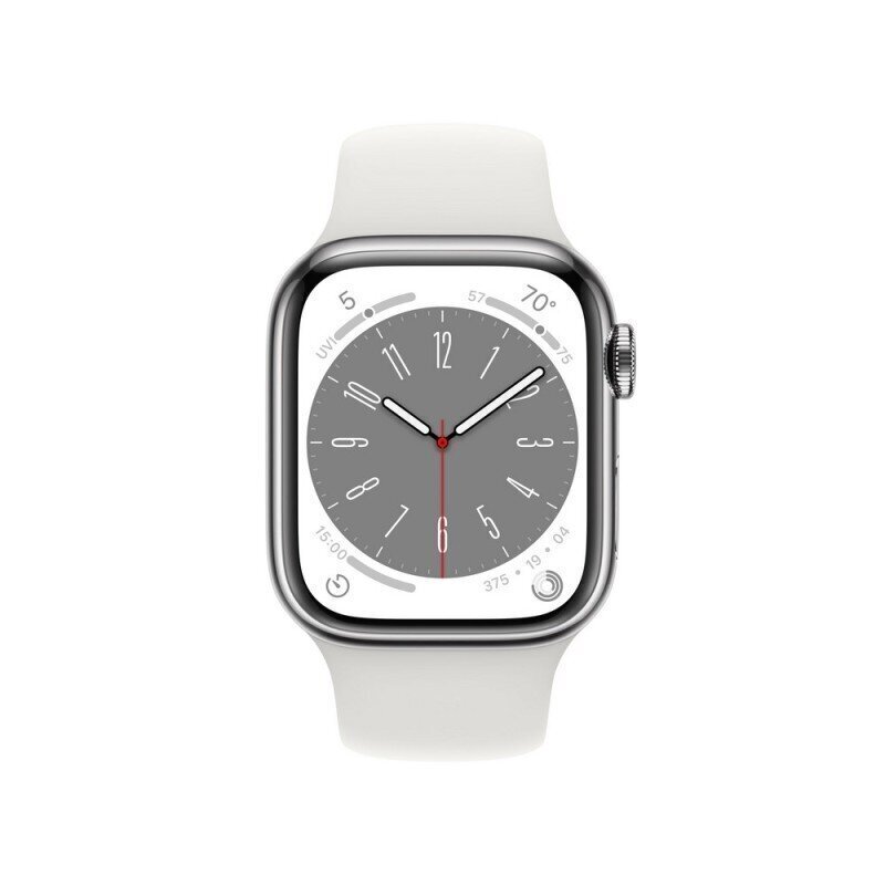 Apple Watch Series 8 GPS + Cellular 41mm Silver Stainless Steel Case ,White Sport Band - MNJ53UL/A kaina ir informacija | Išmanieji laikrodžiai (smartwatch) | pigu.lt