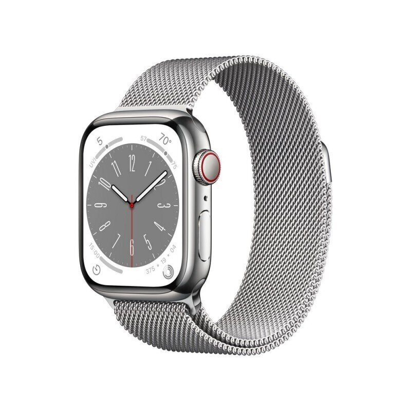 Apple Watch Series 8 GPS + Cellular 41mm Silver Stainless Steel Case ,Silver Milanese Loop MNJ83UL/A цена и информация | Išmanieji laikrodžiai (smartwatch) | pigu.lt