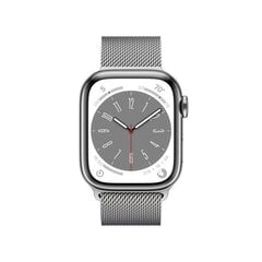 Apple Watch Series 8 GPS + Cellular 41mm Silver Stainless Steel Case ,Silver Milanese Loop MNJ83UL/A цена и информация | Смарт-часы (smartwatch) | pigu.lt