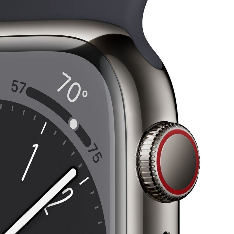 Apple Watch Series 8 GPS + Cellular 41mm Graphite Stainless Steel Case ,Midnight Sport Band - MNJJ3UL/A kaina ir informacija | Išmanieji laikrodžiai (smartwatch) | pigu.lt