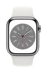 Apple Watch Series 8 GPS + Cellular 45mm Silver Stainless Steel Case ,White Sport Band - MNKE3UL/A kaina ir informacija | Išmanieji laikrodžiai (smartwatch) | pigu.lt