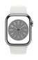 Apple Watch Series 8 GPS + Cellular 45mm Silver Stainless Steel Case ,White Sport Band - MNKE3UL/A kaina ir informacija | Išmanieji laikrodžiai (smartwatch) | pigu.lt