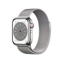 Apple Watch Series 8 GPS + Cellular 45mm Silver Stainless Steel Case ,Silver Milanese Loop MNKJ3UL/A цена и информация | Смарт-часы (smartwatch) | pigu.lt