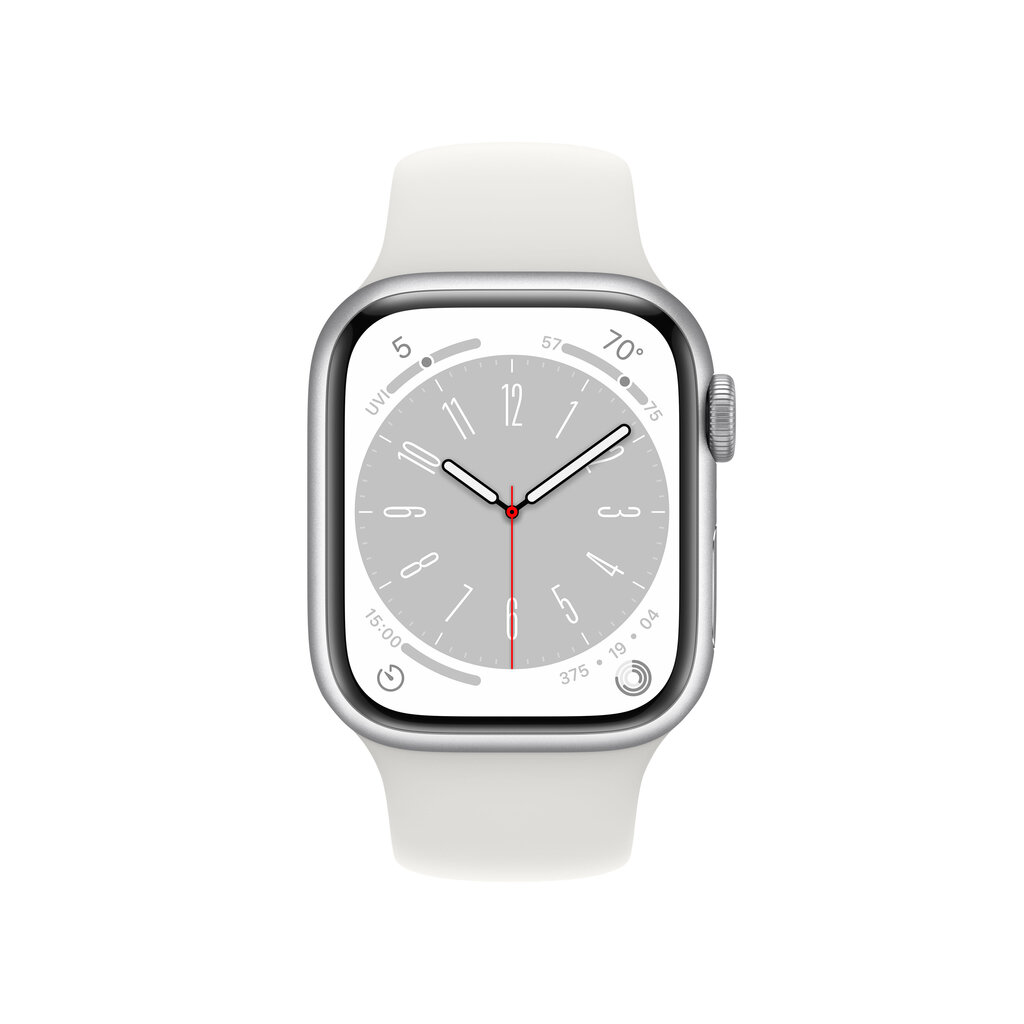Apple Watch Series 8 GPS 45mm Silver Aluminium Case ,White Sport Band - MP6N3EL/A LV-EE kaina ir informacija | Išmanieji laikrodžiai (smartwatch) | pigu.lt