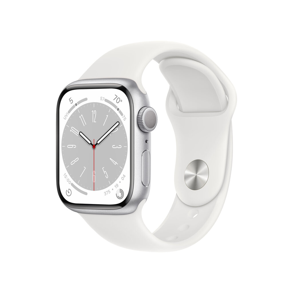 Apple Watch Series 8 GPS 45mm Silver Aluminium Case ,White Sport Band - MP6N3EL/A LV-EE цена и информация | Išmanieji laikrodžiai (smartwatch) | pigu.lt