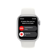 Часы Apple Watch Series 8 (GPS, 45 мм), серебристый алюминиевый корпус с белым спортивным ремешком MP6N3 цена и информация | Смарт-часы (smartwatch) | pigu.lt