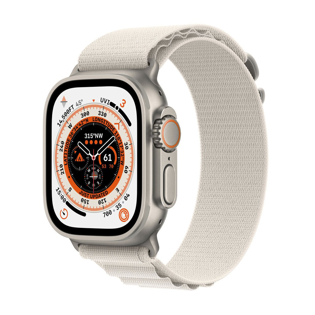 Apple Watch Ultra GPS + Cellular, 49mm Titanium Case ,Starlight Alpine Loop - Small MQFQ3EL/A LV-EE kaina ir informacija | Išmanieji laikrodžiai (smartwatch) | pigu.lt
