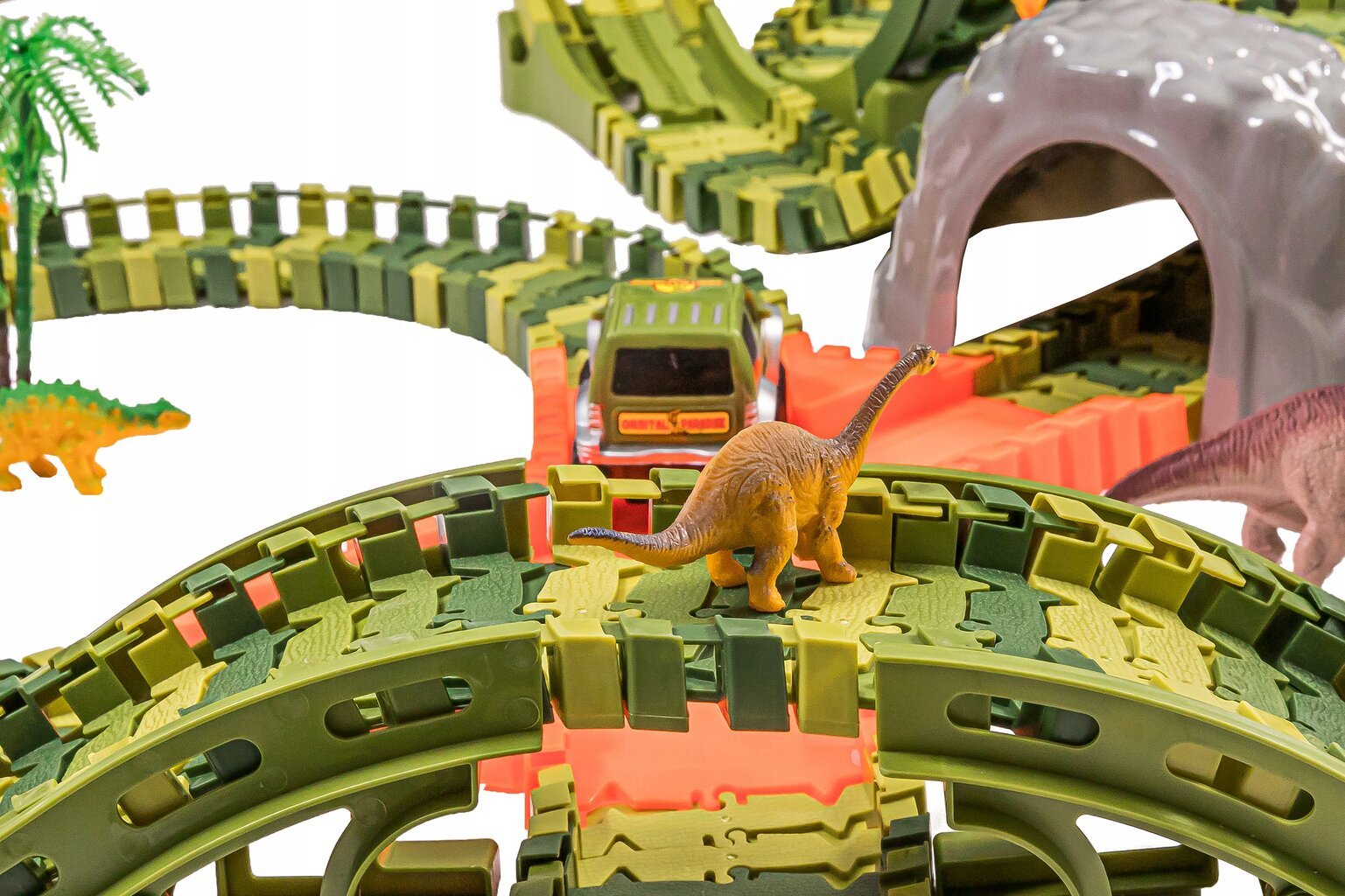 Mega lenktynių trasa 2 x 360 ° Loop Dino World Track 260 el. kaina ir informacija | Lavinamieji žaislai | pigu.lt