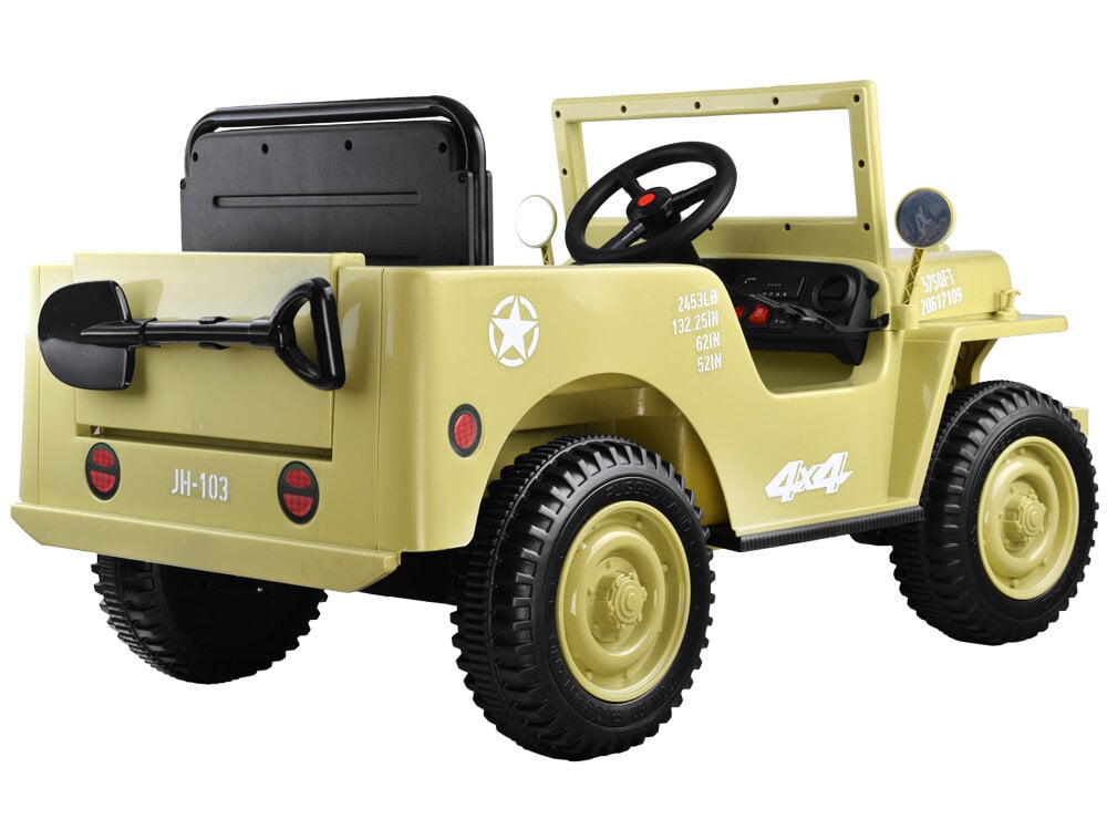 Karinis elektromobilis Willys + nuotolinio valdymo pultelis - smėlio spalvos kaina ir informacija | Elektromobiliai vaikams | pigu.lt