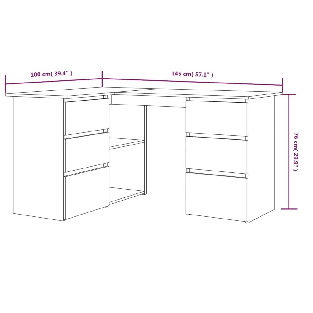 Kampinis rašomasis stalas, ąžuolo, 145x100x76cm, mediena цена и информация | Kompiuteriniai, rašomieji stalai | pigu.lt