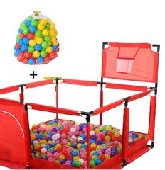 Детский манеж, складной, защитный барьер, красный «Tavalax» + цветные шарики «Tavalax», 100 шт. цена и информация | Манежи для детей | pigu.lt