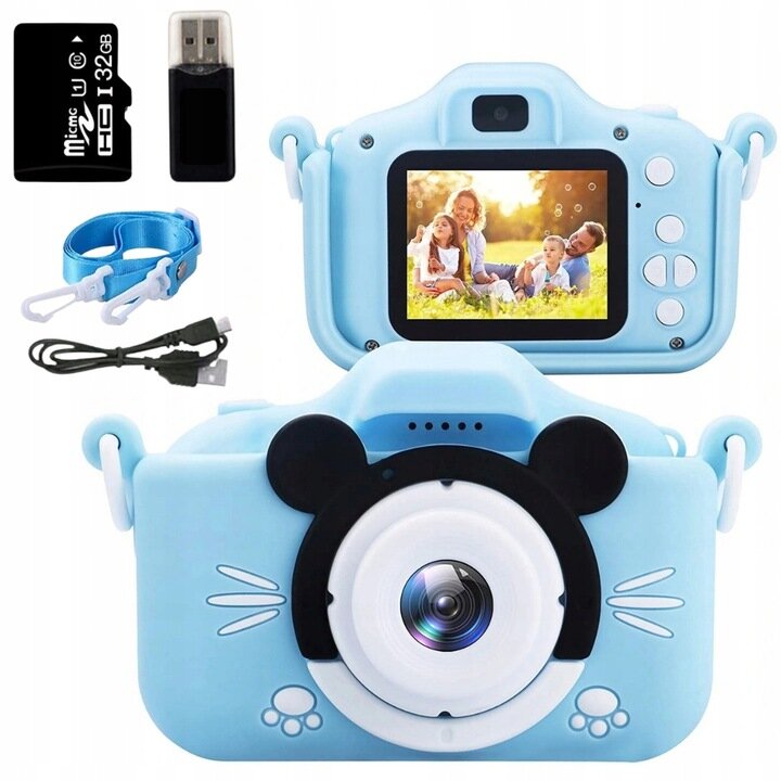 Skaitmeninis fotoaparatas Skaitmeninis fotoaparatas vaikams + 32GB MICROSD,  mėlynas kaina | pigu.lt