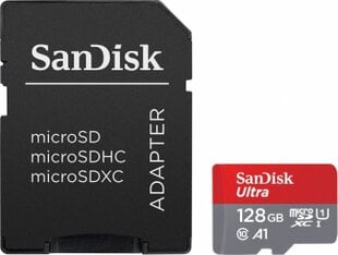 Sandisk Ultra microSDXC 128GB + SD Adapter kaina ir informacija | Atminties kortelės telefonams | pigu.lt