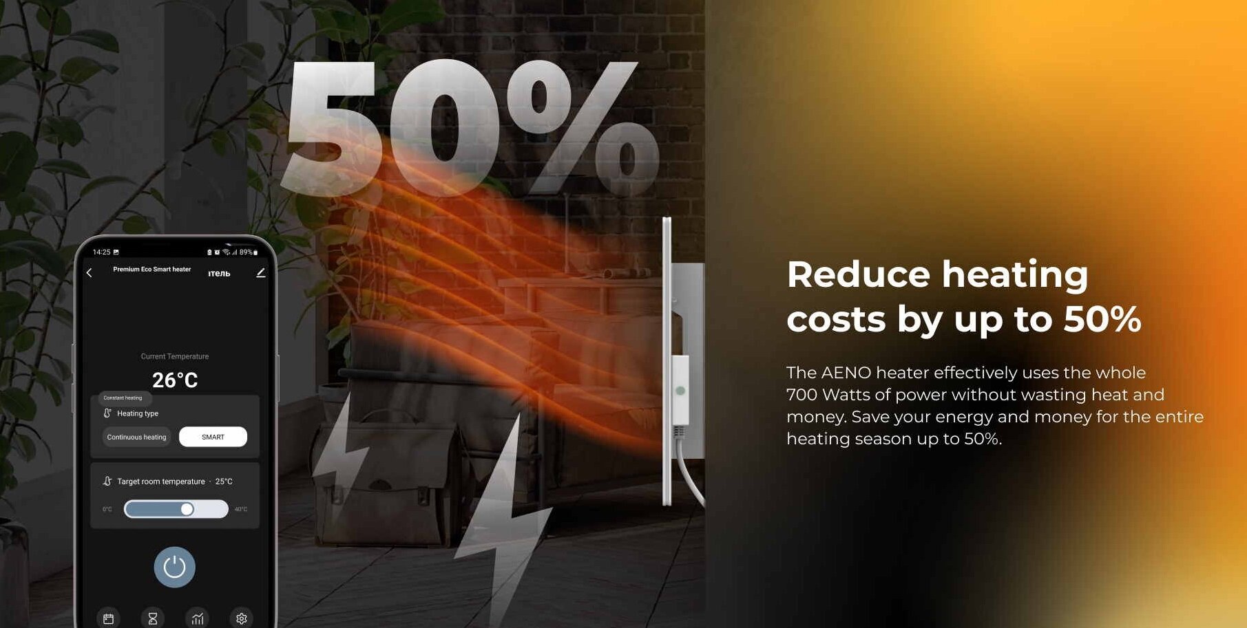 Infraraudonųjų spindulių - konvekcinis šildytuvas Aeno Premium Eco Smart Black kaina ir informacija | Šildytuvai | pigu.lt