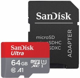 Sandisk Ultra microSDXC 64GB + Adapter kaina ir informacija | Atminties kortelės telefonams | pigu.lt