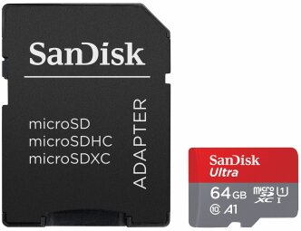 SanDisk Ultra microSD 64GB + SD Adapter kaina ir informacija | Atminties kortelės telefonams | pigu.lt