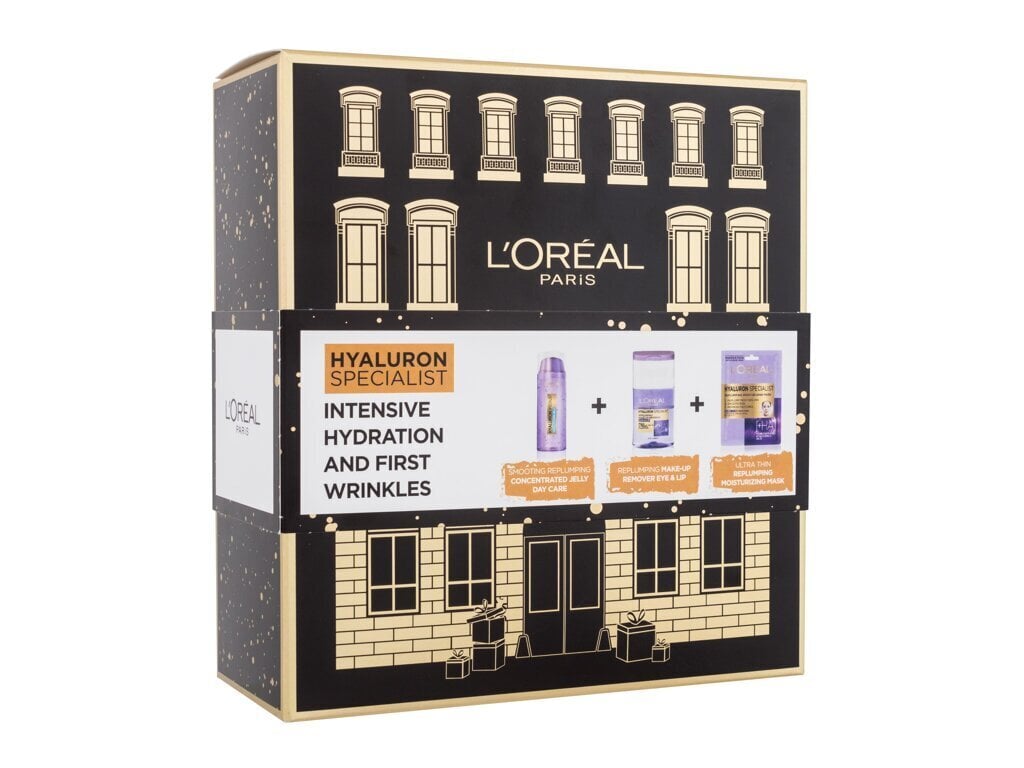 Veido priežiūros rinkinys odos drėkinimui L'Oréal Paris Hyaluron Specialist: koncentruota želė 50 ml + makiažo valiklis 125 ml + drėkinamoji kaukė, 1 vnt kaina ir informacija | Veido kremai | pigu.lt