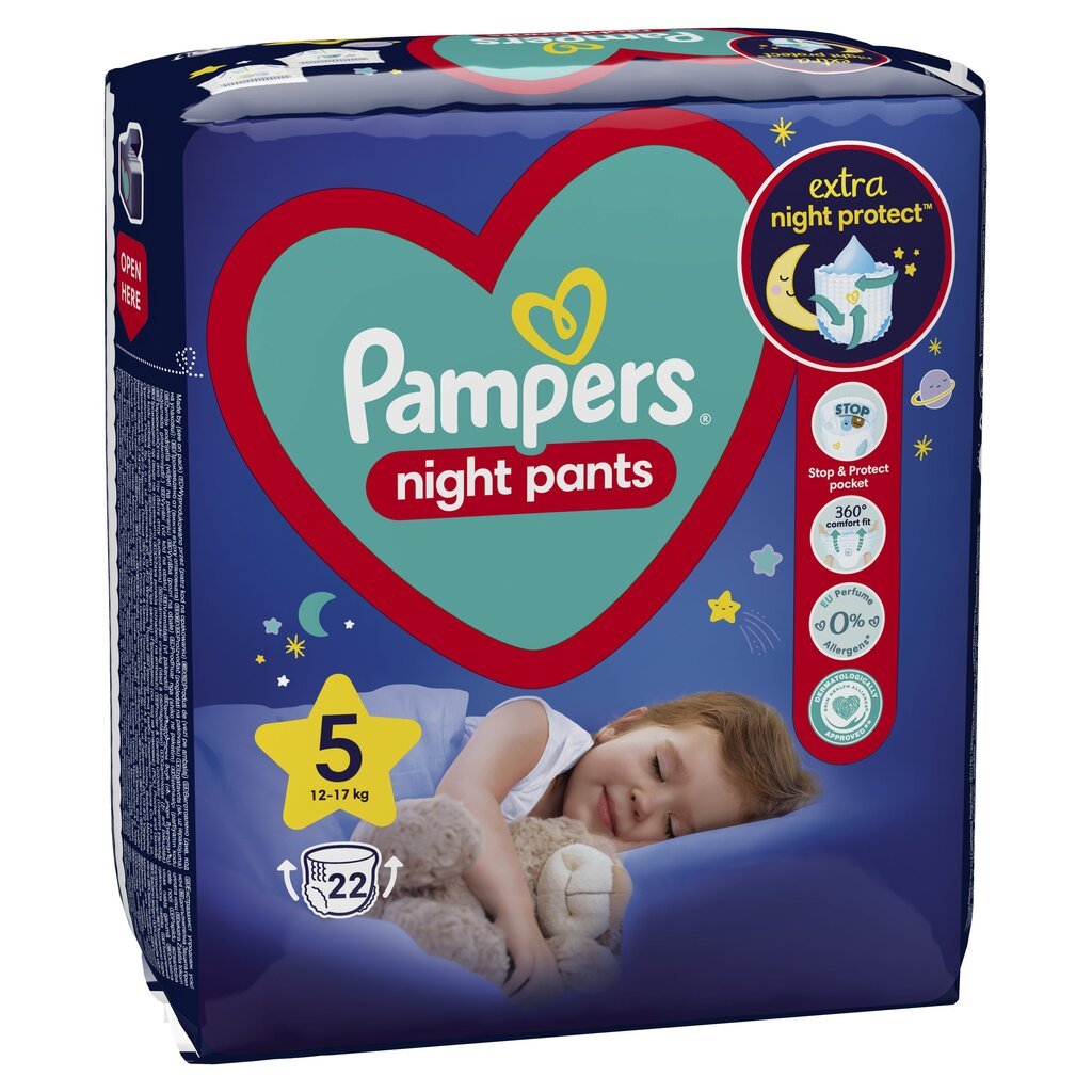 Sauskelnės-kelnaitės Pampers Night Pants Monthly Pack, 5 dydis, 12-17 kg, 88 vnt. цена и информация | Sauskelnės | pigu.lt
