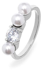 Элегантное стальное кольцо с цирконом и жемчугом Troli VEDR0341S цена и информация | Кольцо | pigu.lt