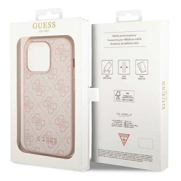 Guess GUHCP14LG4GFPI iPhone 14 Pro 6.1 &quot;pink / pink hard 4G Metal Gold Logo kaina ir informacija | Telefono dėklai | pigu.lt