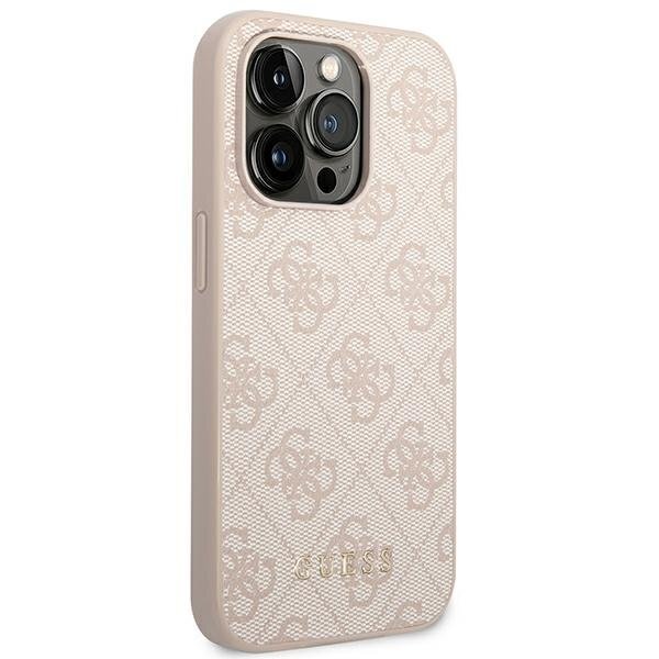 Guess GUHCP14XG4GFPI iPhone 14 Pro Max 6.7 &quot;pink / pink hard 4G Metal Gold Logo kaina ir informacija | Telefono dėklai | pigu.lt