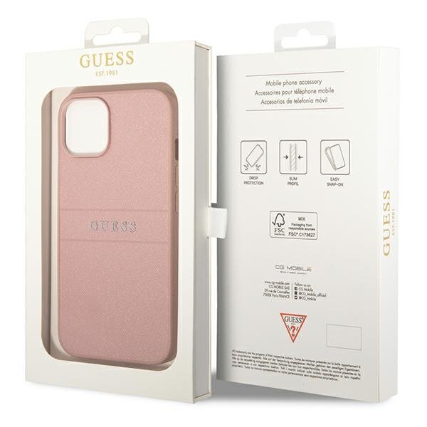 Guess GUHCP14SPSASBPI iPhone 14 6.1 &quot;pink / pink Saffiano Strap kaina ir informacija | Telefono dėklai | pigu.lt