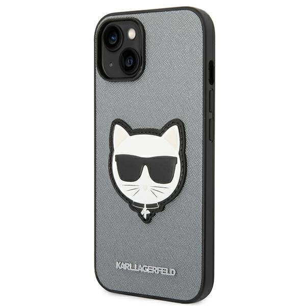 Karl Lagerfeld KLHCP14SSAPCHG iPhone 14 Saffiano Choupette Head Patch Silver kaina ir informacija | Telefono dėklai | pigu.lt