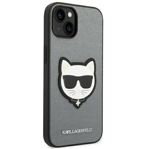 Karl Lagerfeld KLHCP14SSAPCHG iPhone 14 Saffiano Choupette Head Patch Silver kaina ir informacija | Telefono dėklai | pigu.lt