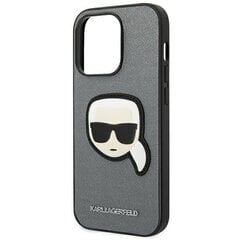 Karl Lagerfeld KLHCP14LSAPKHG iPhone 14 Pro Saffiano Karl`s Head Patch Silver kaina ir informacija | Telefono dėklai | pigu.lt