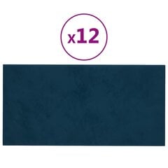 Sienų plokštės, 12vnt., mėlynos, 60x30cm, aksomas, 2,16m² цена и информация | Элементы декора для стен, потолка | pigu.lt