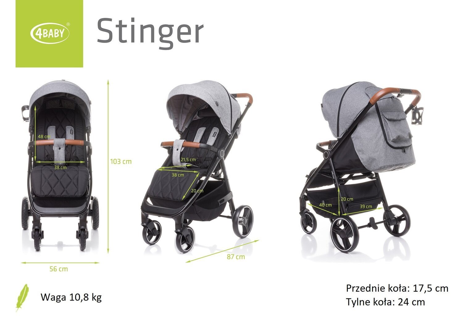 Vežimėlis 4Baby Stinger Air, Light Grey цена и информация | Vežimėliai | pigu.lt